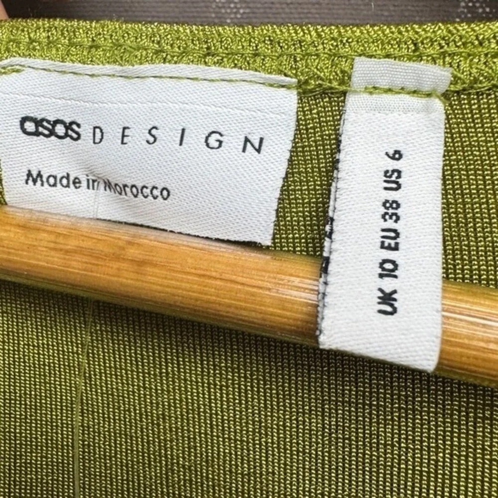 ASOS DESIGN slinky wrap over bodysuit in‎ olive NWT Sz 6 - Picture 2 of 4